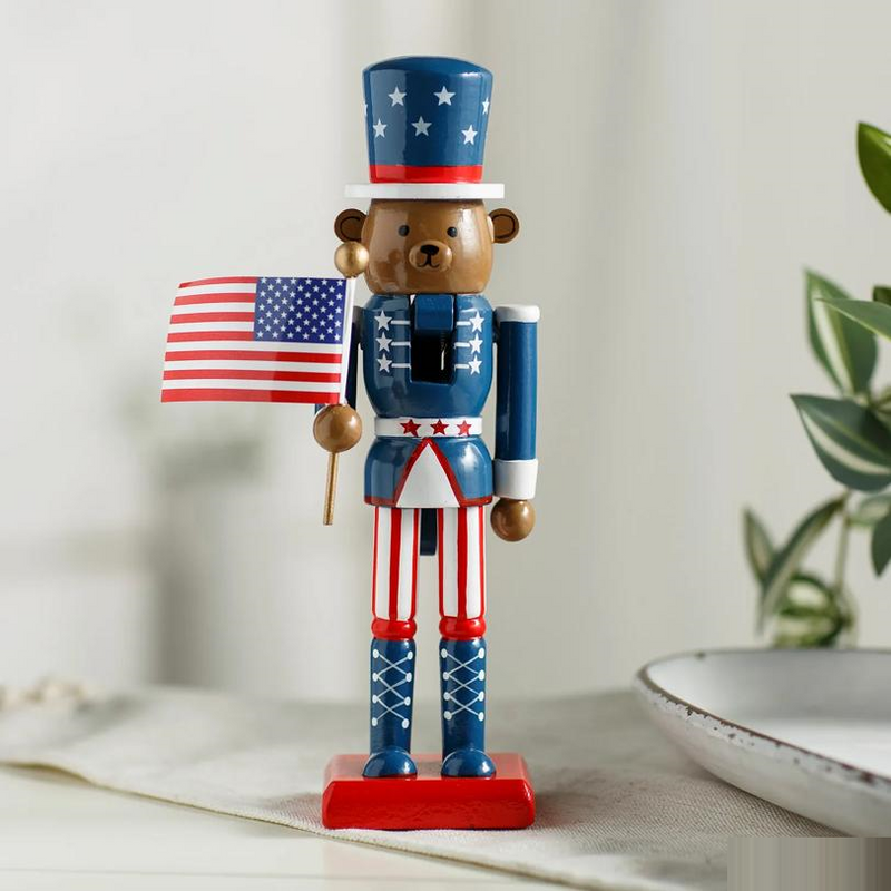 3" x 10" Patriotic Bear Wooden Nutcracker Tabletop Decoration