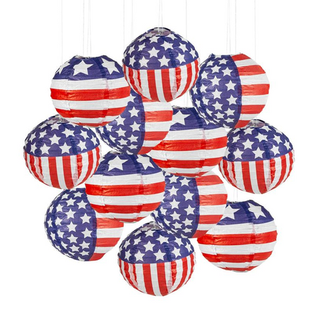 Mini Patriotic Hanging Paper Lanterns - 12 Pc.