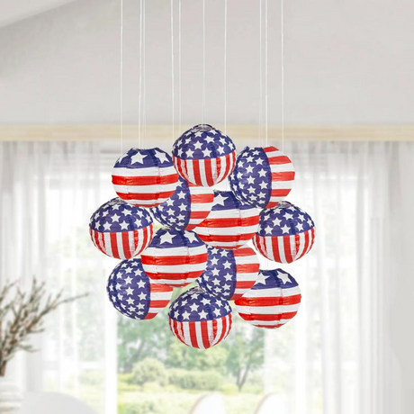 Mini Patriotic Hanging Paper Lanterns - 12 Pc.