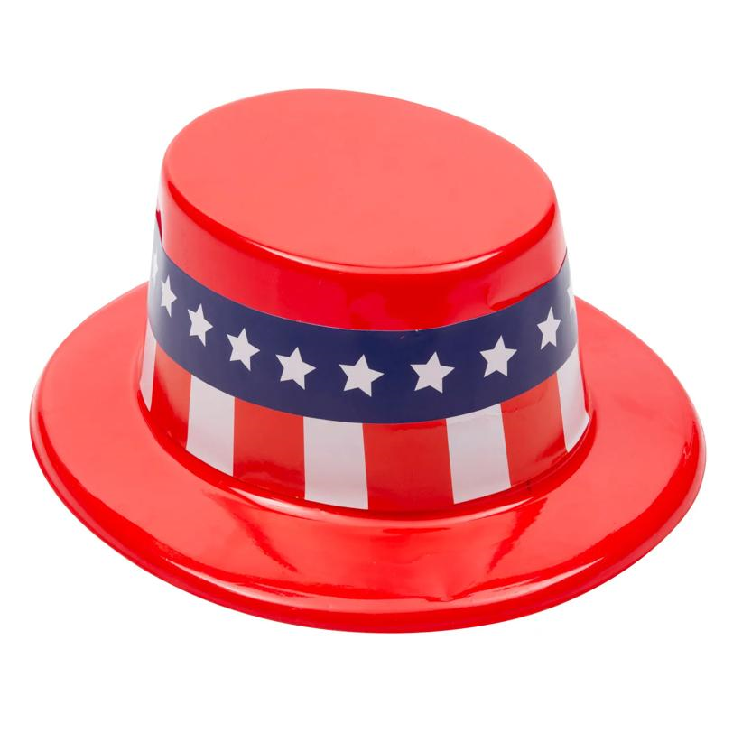 9 1/2" x 11 1/2" Patriotic Red, White & Blue Plastic Top Hats - 12 Pc.