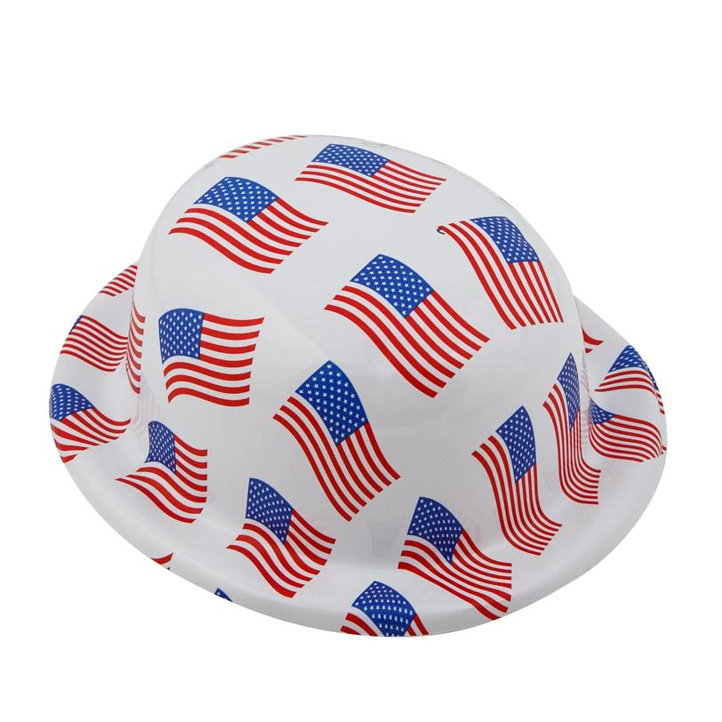 22" circ. Patriotic US Flag Red, White & Blue Plastic Derby Hats - 12 Pc.