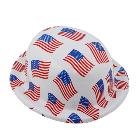 22" circ. Patriotic US Flag Red, White & Blue Plastic Derby Hats - 12 Pc.