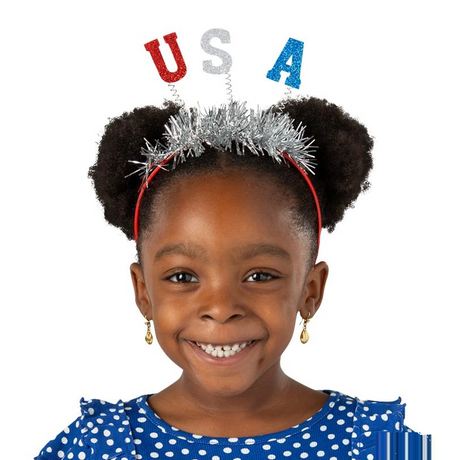 5 1/2" Patriotic Glitter-Letter USA Tinsel Head Boppers - 12 Pc.
