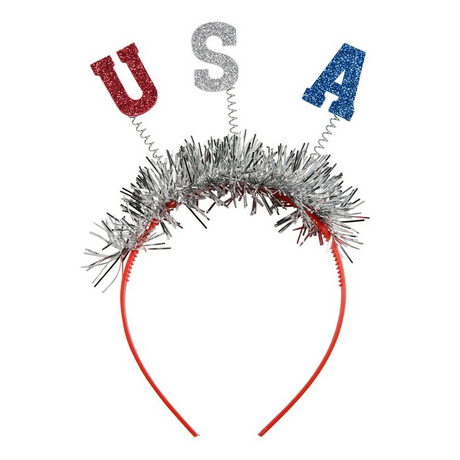 5 1/2" Patriotic Glitter-Letter USA Tinsel Head Boppers - 12 Pc.
