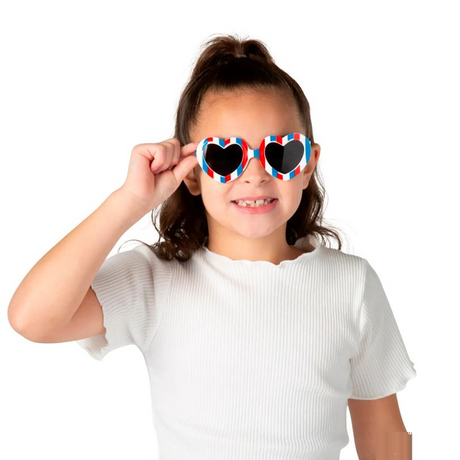 5" Kids Patriotic Stripes Heart-Shaped Plastic Sunglasses - 12 Pc.