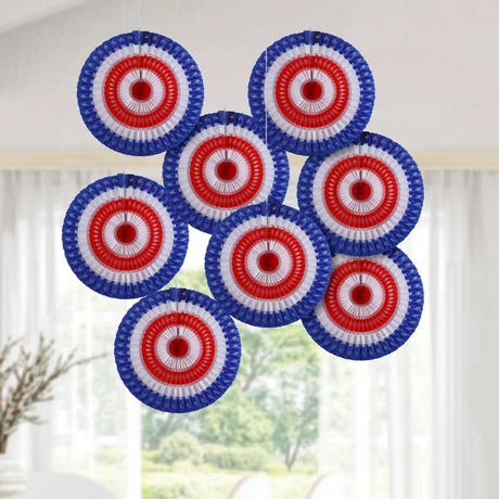 20" diam. Patriotic Stars & Stripes Cutout Hanging Paper Fans - 12 Pc.