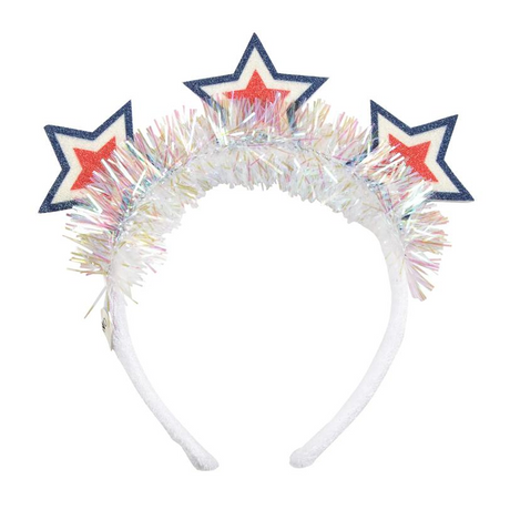 17" circ. Patriotic Glittering Star Plastic Headbands - 6 Pc.
