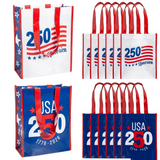 9" x 11" Medium Patriotic America 250th Anniversary Laminated Shopper Tote Bags 12 Pc.