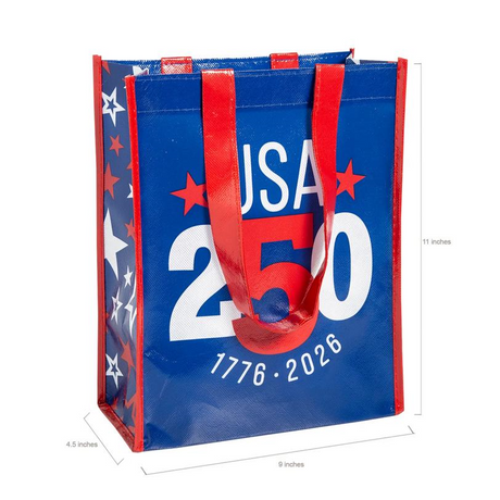9" x 11" Medium Patriotic America 250th Anniversary Laminated Shopper Tote Bags 12 Pc.