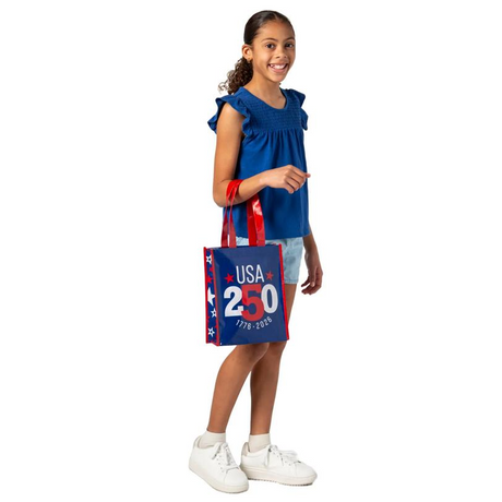 9" x 11" Medium Patriotic America 250th Anniversary Laminated Shopper Tote Bags 12 Pc.