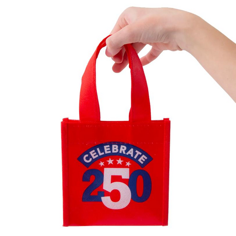5" x 5" Mini Patriotic America 250th Anniversary Laminated Shopper Tote Bags 12 Pc.