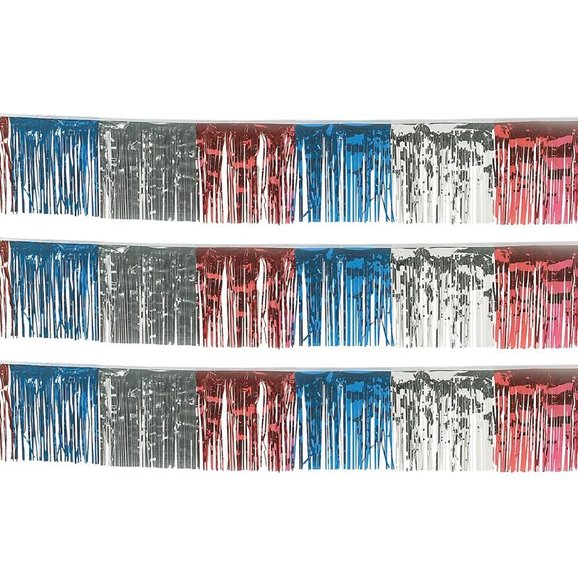 100 Ft. Patriotic Red, Blue & Silver Fringe Foil Banner Decoration