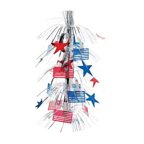 18" Patriotic US Flag-Themed Metallic Foil Tabletop Centerpiece
