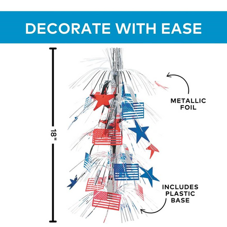 18" Patriotic US Flag-Themed Metallic Foil Tabletop Centerpiece
