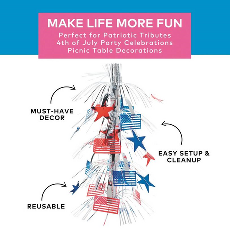 18" Patriotic US Flag-Themed Metallic Foil Tabletop Centerpiece