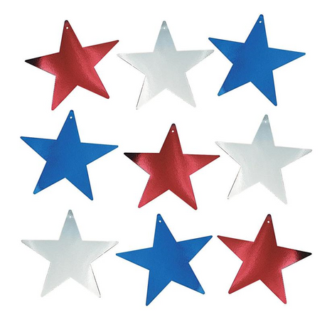 12" Patriotic Bright Metallic Color Cardboard Stars - 12 Pc.