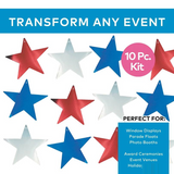 12" Patriotic Bright Metallic Color Cardboard Stars - 12 Pc.