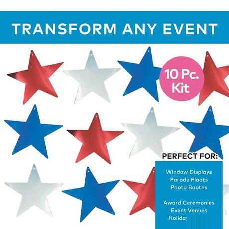 12" Patriotic Bright Metallic Color Cardboard Stars - 12 Pc.