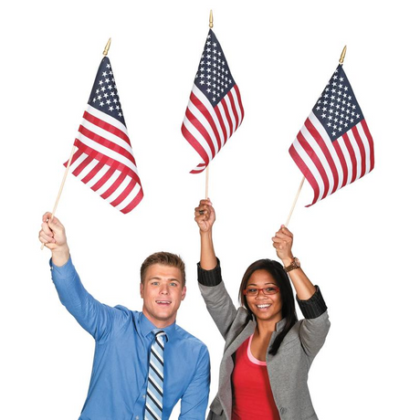 18" x 12" Large Poly-Cotton American Flags on 30" Wood Stick - 12 Pc.