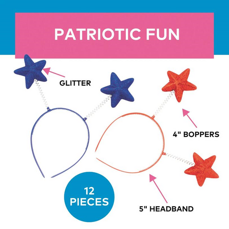 5" Patriotic Red & Blue Star Head Boppers 12 Pc.