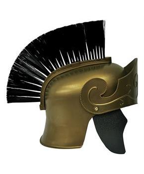 Gold Plastic Roman Helmet with Black Brush for Historical Costume