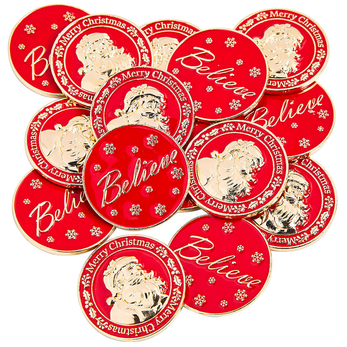 Bulk Red Santa Believe Metal Coins for Christmas Events and Holiday Party Decorations