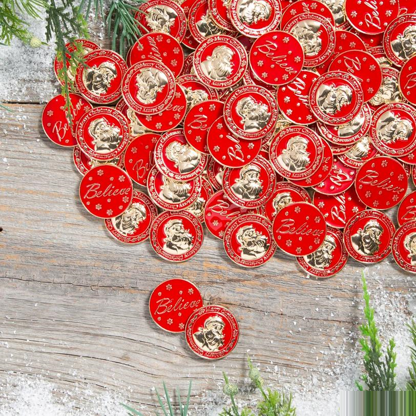Bulk Red Santa Believe Metal Coins