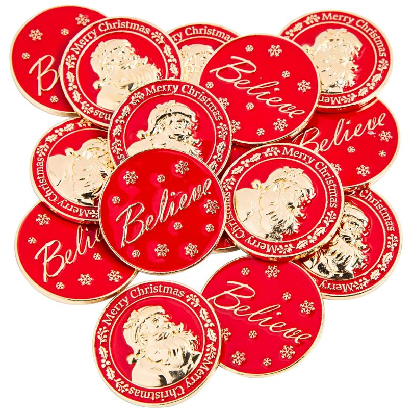 Bulk Red Santa Believe Metal Coins