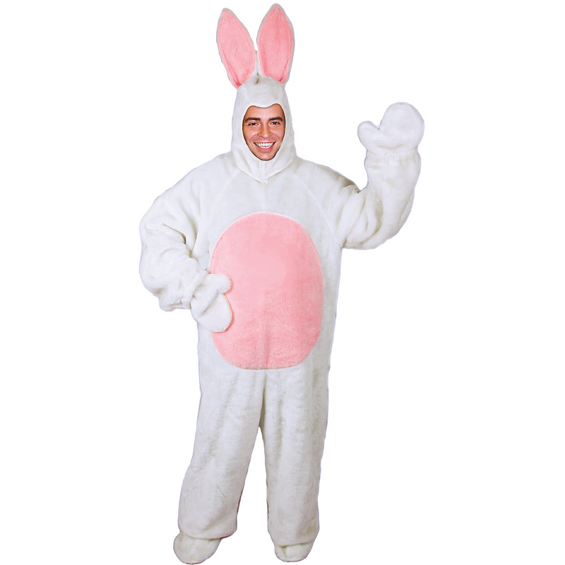 Adult plush bunny suit with hood for Easter events