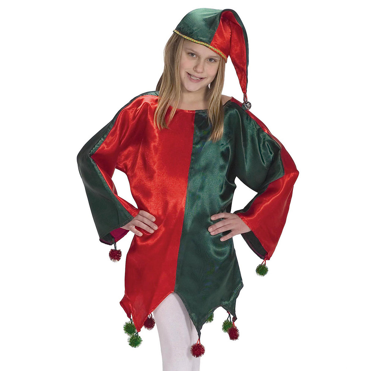 Festive Child Satin Jingle Elf Costume for Christmas Parties Family Gatherings and Holiday Plays