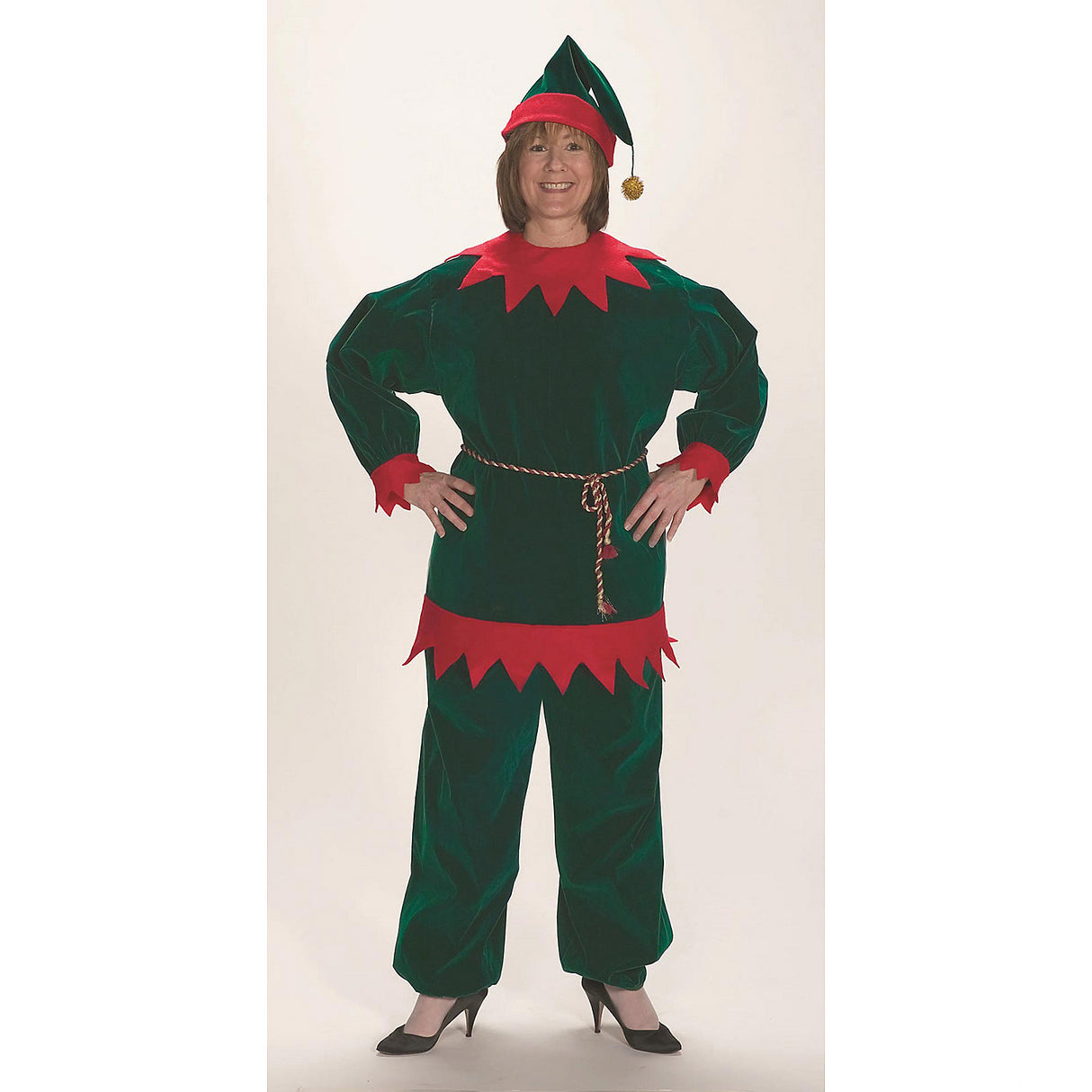 Deluxe Adult Velvet Elf Suit for Christmas Parties Holiday Events and Festive Celebrations