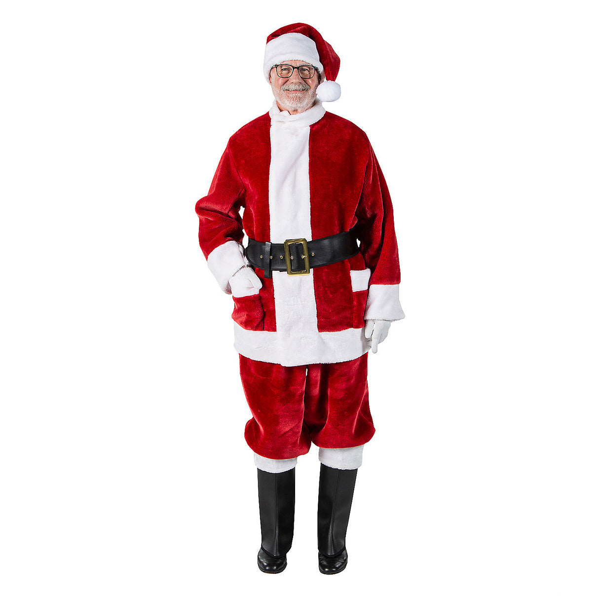 Deluxe Burgundy Santa Costume with Outside Pockets for Christmas Parties and Holiday Festivities