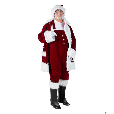 Burgundy Velvet Santa Suit with Overalls - XL