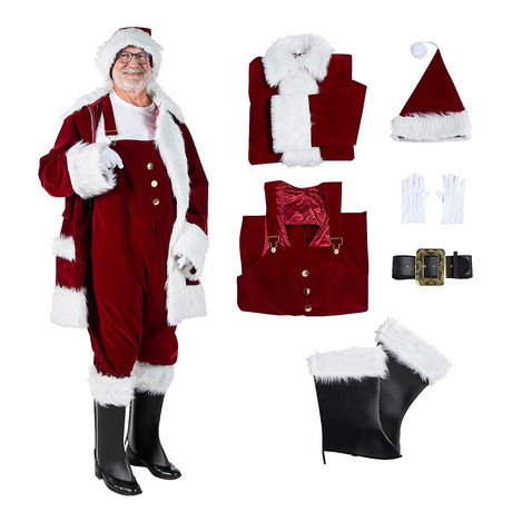 Burgundy Velvet Santa Suit with Overalls - XL