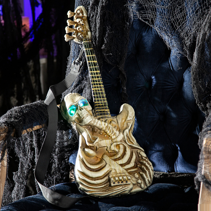 Light-Up Ukulele-Shaped Plastic Skeleton Decoration for Spooky Halloween Parties and Themed Events