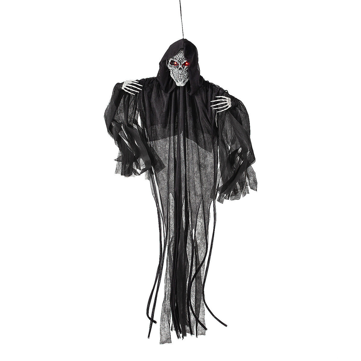 Creepy 4 Ft Hanging Animated Black Skeleton Reaper for Halloween Haunt Decor and Scary Parties