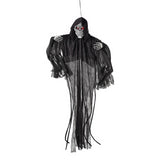 Creepy 4 Ft Hanging Animated Black Skeleton Reaper for Halloween Haunt Decor and Scary Parties