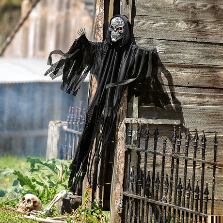 4 Ft. Hanging Animated Black Skeleton Reaper Halloween Decoration