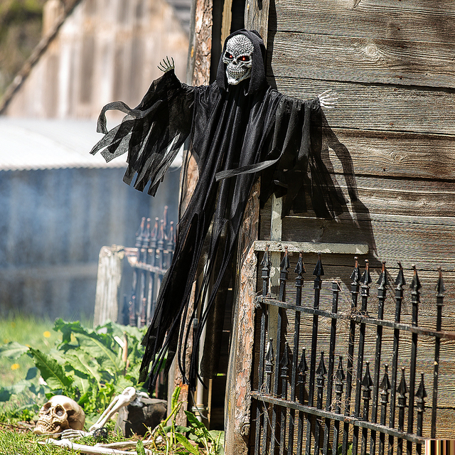 4 Ft. Hanging Animated Black Skeleton Reaper Halloween Decoration