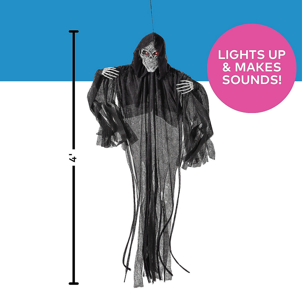Creepy 4 Ft Hanging Animated Black Skeleton Reaper for Halloween Haunt Decor and Scary Parties