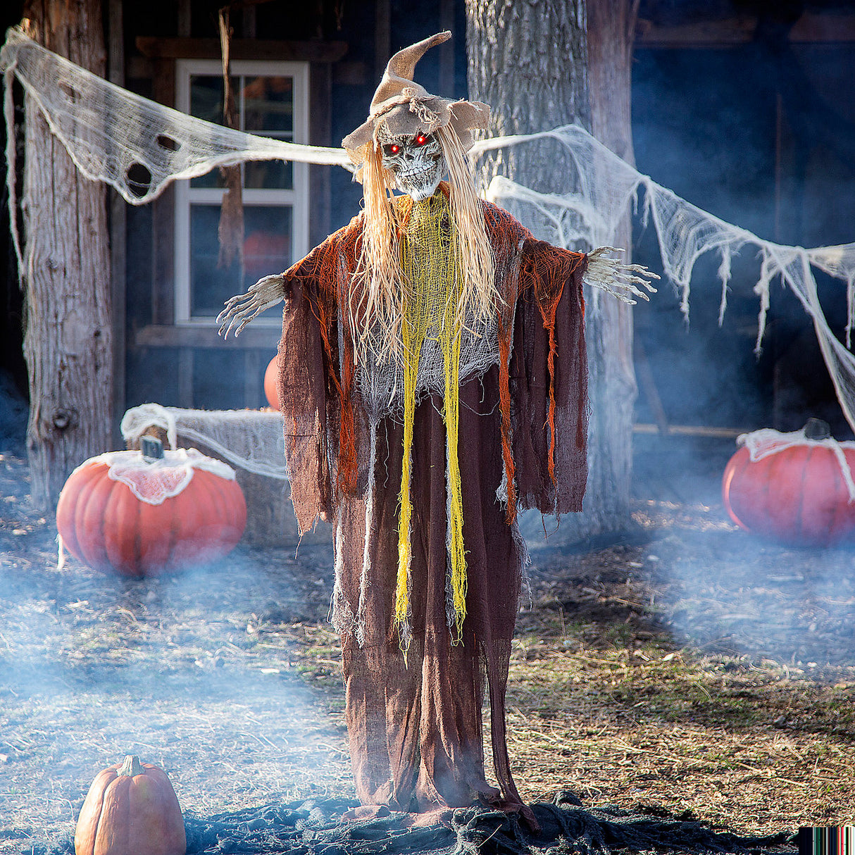 Spooky Standing Animated Skeletal Reaper Halloween Decoration for Outdoor Displays and Parties