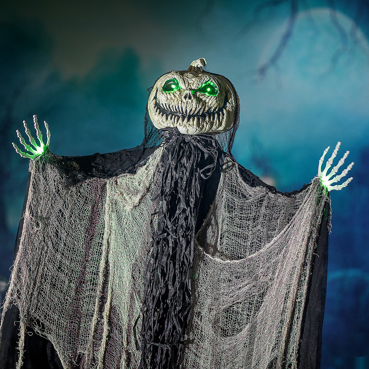 Green Light-Up Standing Pumpkin Man Halloween Decoration 66"
