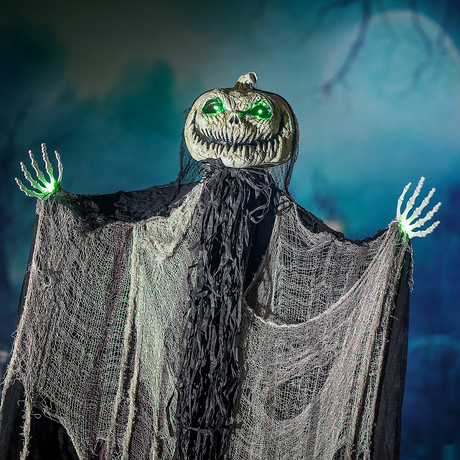Green Light-Up Standing Pumpkin Man Halloween Decoration 66"