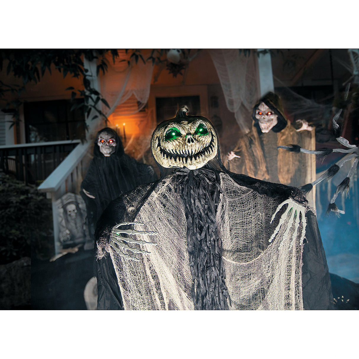 Light-Up Green Pumpkin Man Halloween Decoration for Spooky Parties and Haunted House Events