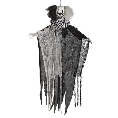 Spooky Hanging Animated Black and White Clown for Halloween Display Decor and Frights