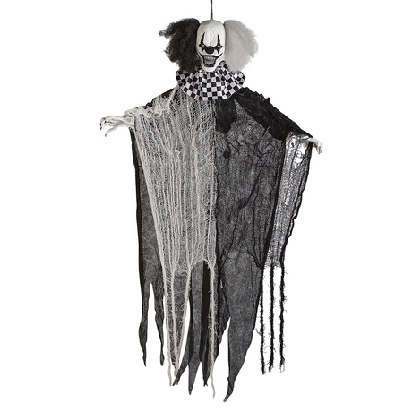 Hanging Animated Black & White Clown Halloween Decoration 4 Ft.