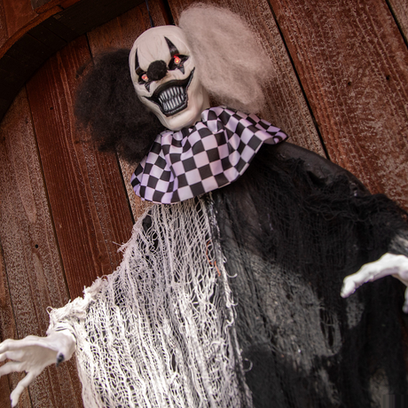 Hanging Animated Black & White Clown Halloween Decoration 4 Ft.