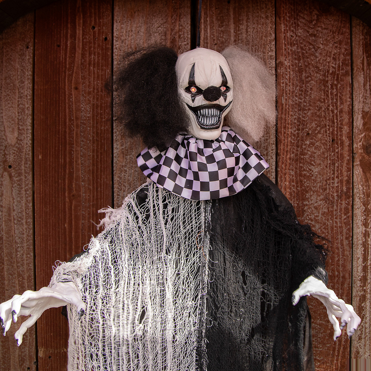 Hanging Animated Black & White Clown Halloween Decoration 4 Ft.
