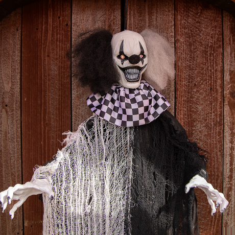 Hanging Animated Black & White Clown Halloween Decoration 4 Ft.