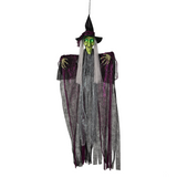 Hanging Animated Witch with Green Eyes Halloween Decoration 4 Ft.